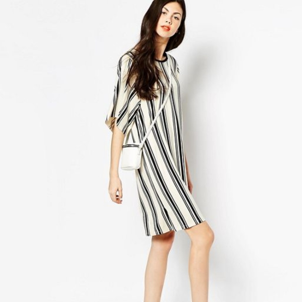 ASOS Monki | Cream & Black Striped T-Shirt Dress